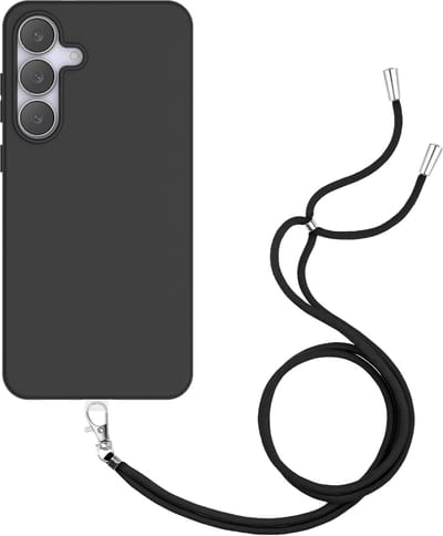 Cazy hoesje met koord geschikt voor Samsung Galaxy S25 FE Hoesje met Koord - Flexibele Case - Zwart