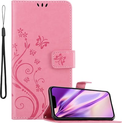 Cadorabo Hoesje geschikt voor Apple iPhone 14 PLUS in BLOEMEN ROZE - Beschermhoes in bloemmotief met magnetische sluiting, standfunctie en kaartsleuven Book Case Cover Etui