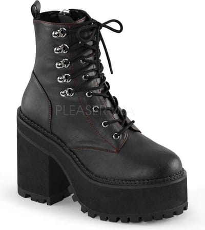 Assault-100 platform ankle boot with chunky heel and zipper matt black - (EU 39 = US 9) - Demonia