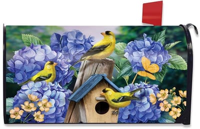 Afdekking voor brievenbus met gouden vink en hortensia - standaardmaat