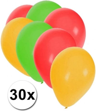 Shoppartners Ballonnen rood/geel/groen - 30x stuks - Carnaval thema kleuren - feestartikelen