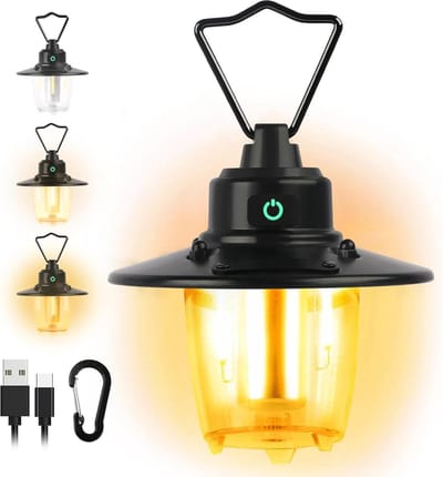 SnelShoppen - Oplaadbare Campinglamp 2800 mAh, 3 Kleuren, Regelbare Helderheid, IPX4 Waterdicht, Draagbare Lamp voor Tent, Tuin, Barbecue & Noodverlic