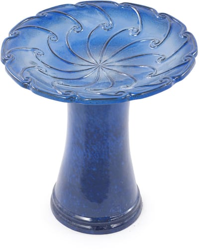 Vogelbad - Vogeldrinkschaal - Tuindecoratie - Balkon - Handgemaakt - Vorstbestendig - Weerbestendig - Op Voet - Buiten - 43x45cm - 1 Stuk - Blauw