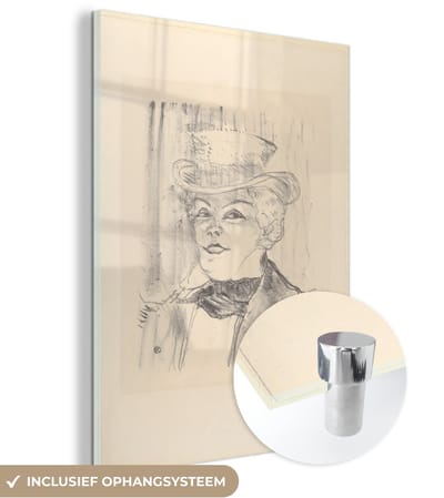 ® Glasschilderij 120x160 cm - Schilderij acrylglas - Madame Réjane - Schilderij van Henri de Toulouse-Lautrec - Foto op glas - Muurdecoratie woonkamer - Wanddecoratie slaapkamer - Schilderijen