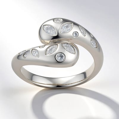 Cavill - Verstelbare Damesring - 925 Sterling Zilver Gerhodineerd - Nigeriaanse Zirkonia Marquise 0,211 ct - Elegante Pavé Zirkonia Sieraden
