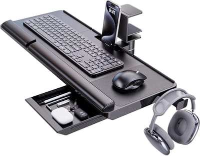 Verstelbaar Onderstel Bureau - Toetsenbord Lade - Ergonomisch Werken - 360 Graden Draaibaar - 60 x 25 cm - Zwart