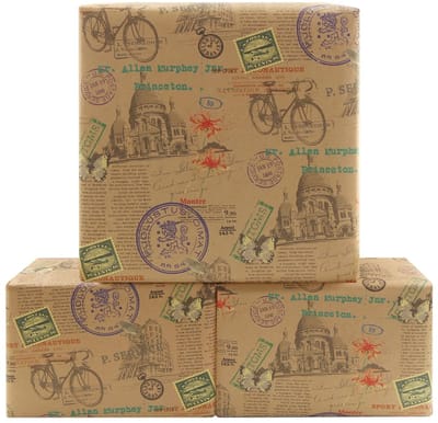 Dailygoods- Inpakpapier Vintage Fiets/Architectuur - 4 Vellen - 50 x 70 cm - Retro Cadeaupapier - Tijdloze Verpakking - Klassiek Ontwerp