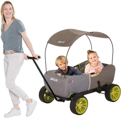 Inklapbare transportwagen voor 2 kinderen, kantelveilig, tot 50 kg, met zonnedak en trekstang