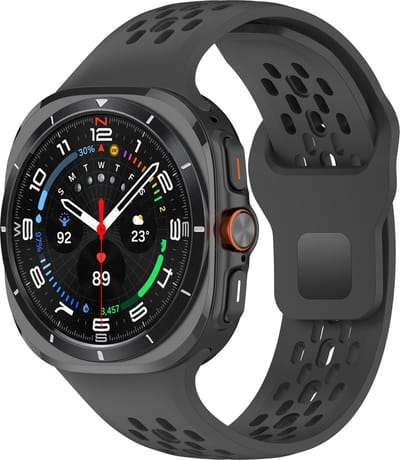 By Qubix - Compatible Samsung bandje - Siliconen sportband Holes Style - Zwart - Geschikt voor Samsung Galaxy Watch Ultra / Ultra 2 - 47mm