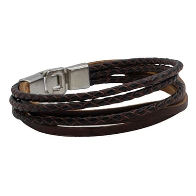 Marama - Herenarmband Mikkel Bruin - Sluiting Metaal Zilver - The Nordic Collection - RVS - gespsluiting - leren armband - robuuste armband mannen - luxe geschenkverpakking