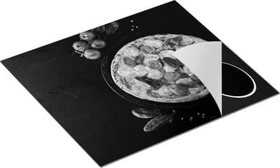 Chefcare Inductie Beschermer Mozzarella Pizza op een Marmeren Plaat - Zwart Wit - 60x50 cm - Afdekplaat Inductie - Kookplaat Beschermer - Inductie Mat