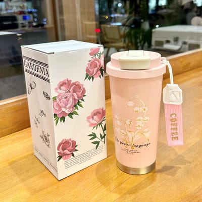 Nieuwe Thermosbeker Koffiekop Vrouwen Hoge Uitstraling Niveau Grote Capaciteit Rietje Waterbeker Verjaardagscadeau 500ml