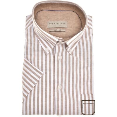 John Miller Overhemd Short Sleeve Soft Stripe Button-Down Tailored Bruin / male