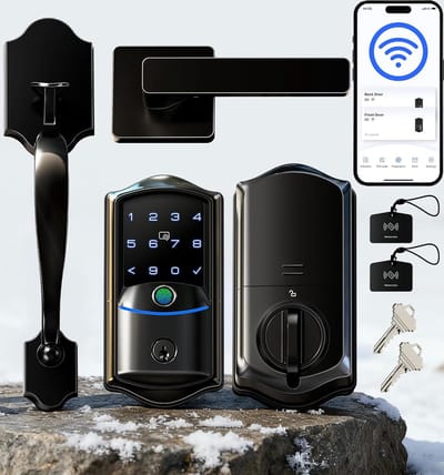 Slim Deurslot - Sleutelloze Toegang - Slimme Woning Beveiliging - Ingebouwde Wifi Geen Brug - 33x21x9cm - Mat Zwart