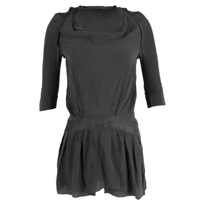 Maje Robe Mini jurk met 3/4 mouwen in olijfgroene zijde