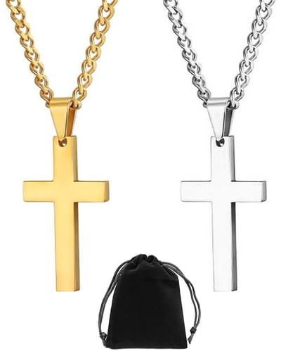 Dailygoods- Kruisketting Set - Roestvrijstalen Hanger - Gouden/Zilveren Ketting - 2 Stuks - Fluwelen Zakje - Comfortabel en Duurzaam - Halsketting