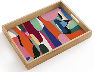 Dienblad hout 40x30 cm - Schootdienblad - Vormen - Ritmisch - Kleuren - Abstract - Borrelplank rechthoek - Plateau dienbladen