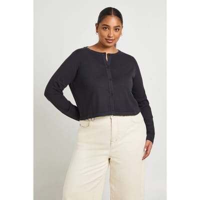 boohoo Dames Plus top met lange mouwen in gebreide rib | Houtskool | Maat: 46