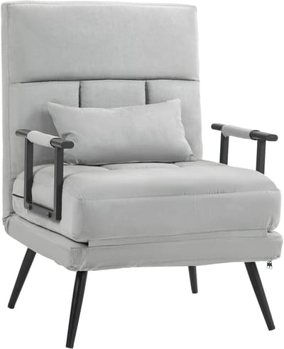 3-in-1 slaapbank, converteerbare fauteuil met rugleuning verstelbaar in 5 standen, loungestoel met kussen, gestoffeerd, Stof met fluweelachtige textuur, grijs