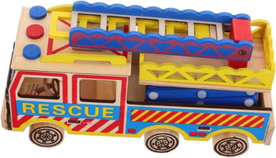 Houten Brandweerwagen - Ladderwagen Speelgoed - Kind Ontwikkeling - Verstelbare Ladder - 24 x 13 x 7.5 cm - Multi