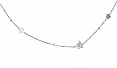Lovenotes ketting - zilver - gerodineerd - sterren - zirkonia - 44 + 5 cm