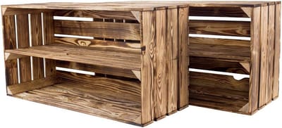 Voordeelset 12x Gevlamde Houten Kisten - Decoratief Opslagrek voor Fruit, Schoenen of Wanddecoratie