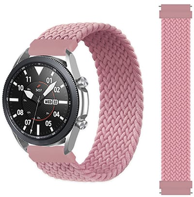Stravo 20mm Geweven Nylon Solo Loop Roze bandje - Maat S - Geschikt voor Samsung Galaxy Watch 7/6/5/Pro/4/3/Active 2, Polar Ignite/Unite, Garmin Vivoactive 5/3, Forerunner 245, Huawei
