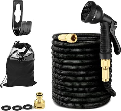 15m Uitbreidbare Tuinwaterslangslang Met 8 Modi Waterspuitpistool - Flexibel & Heavy Duty - Voor Autowasstraat Terras en Huisdier - Inclusief Opbergtas water hose for gardenwater hose for garden
