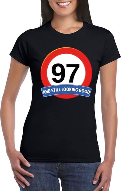 Verjaardag cadeau shirt - 97 jaar and still looking good t-shirt - zwart - dames - Leefijd thema S