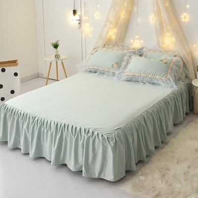 Roze Cool Ice Zijden Bedrok Eendelig Bedsprei Uitgehold Kant Kussensloop Antislip met Band Effen Kleur Kant Bedlaken 120x200cm