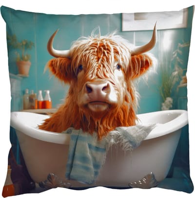 Sierkussens - Kussentjes Woonkamer - 50x50 cm - Schotse hooglander - Badkamer - Blauw - Bad