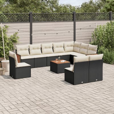 vidaXL - 11-delige - Loungeset - met - kussens - poly - rattan - zwart