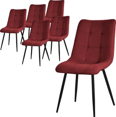 Eetkamerstoelen set van 6 rood Keukenstoel met polyester hoes en stalen poten ML design