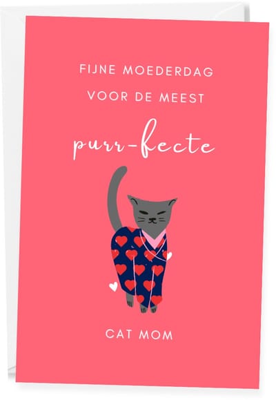 Grappige Kattenmama Wenskaart voor Moederdag – Fijne moederdag voor de meest purr-fecte Cat Mom - Voor kattenliefhebers - Kaart voor partner - Ansichtkaart - (10x15 cm incl. envelop)