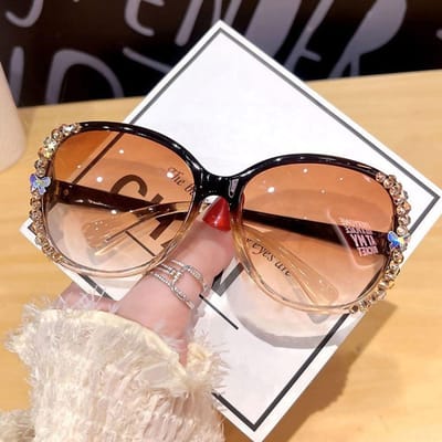 Zomer Glanzende Strass Zonnebril Oversized UV-Bescherming Gegradueerde Lens Zonnebrillen voor Vrouwen