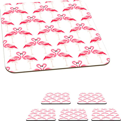 Onderzetters voor glazen - Flamingo - Patronen - Roze - Jungle - 10x10 cm - Glasonderzetters - 6 stuks