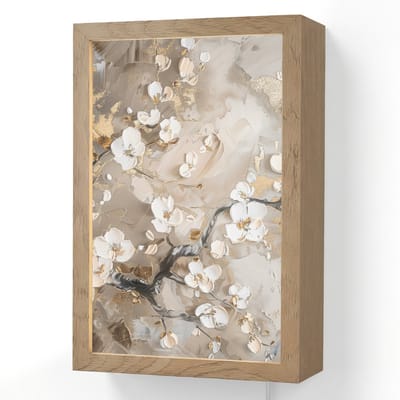 Wandlamp 20x30 cm - Oplaadbaar - Bloemen - Wit - Goud - Beige - Luxe - Wandlampen binnen woonkamer - Slaapkamer lamp met kabel - Decoratieve nachtlamp - Vloerlamp snoer