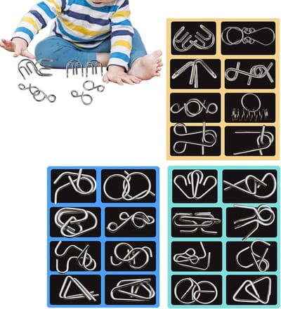 Metaaldraad Puzzelset - Geduldspellen Denktaak - Hersentraining Ontwarring - 24 Delen Uitdagend - 19 x 14 cm - Meerkleurig