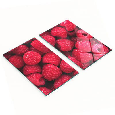 Decoratieve glazen snijplanken voor in de keuken met frambozenmotief, 2x30x52 cm