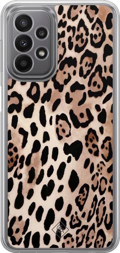 Casimoda® hoesje - Geschikt voor Samsung Galaxy A23 - Luipaard print bruin - 2-in-1 case - Schokbestendig - Luipaardprint - Verhoogde randen - Bruin/beige, Transparant