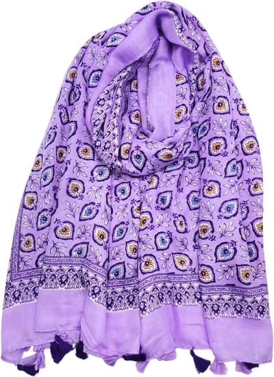 Lange dames sjaal Iris gebloemd motief paars licht pruim mauve wit geel blauw