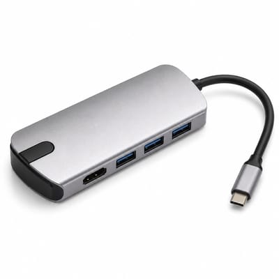 DrPhone QuadLink USB-C Hub – USB-C naar HDMI 4K 30Hz – 3x USB-A 3.0 – 4-in-1 Adapter – Aluminium – Zilver