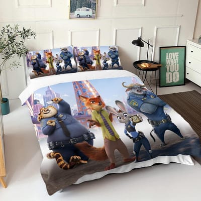 Zootopia Judy Nick Dekbedovertrek Set Dekbed Beddengoed 3D Kinderbeddengoed Set 3-Delig 1 Dekbedovertrek King Size EU Single(135*200cm)3pcs