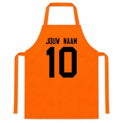 Keukenschort Oranje Met naam en nummer - WK Voetbal - 65x90cm - 100% katoen - Schort - Keukenschorten - Verjaardags cadeau - BBQ - Vaderdag - Moederdag cadeau