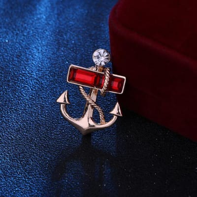 Mode Roer Anker Broches Revers Pin Kristal Strass Heren Pak Overhemd Kraag Pins Luxe Sieraden Badge Accessoires rood