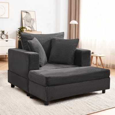 OKWISH Chaise Longue Met Opbergruimte - Loungesofa Voor Woonkamer Of Slaapkamer - Metaal En Hout - Grijs