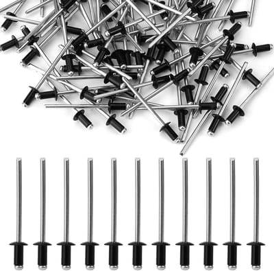 100 stuks aluminium blindklinknagels - 3,2 mm x 6 mm - Set voor blindklinknagel tang - Zwart - Bouw, auto-industrie, meubels - Metaal, hout, kunststof
