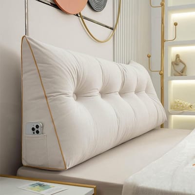 Rugkussen voor bed - Leeskussen bank - Ontspannen lezen - Met opbergvak - 60 x 50 x 20 cm - Grijs