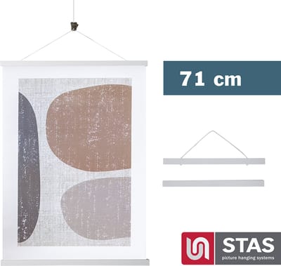 STAS Posterhanger 71 cm - Hout - Wit - Magnetisch poster ophangsysteem - Posterlijst - Posterklem - Posterhouder