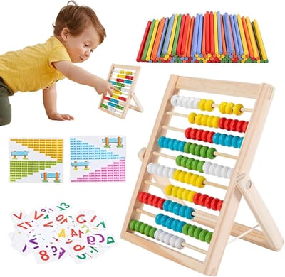Rekenrek Kinderen - Tel Speelgoed - Rekenen Leren - Duurzaam Houten Materiaal - 23.7 x 19.4 cm - Multicolor